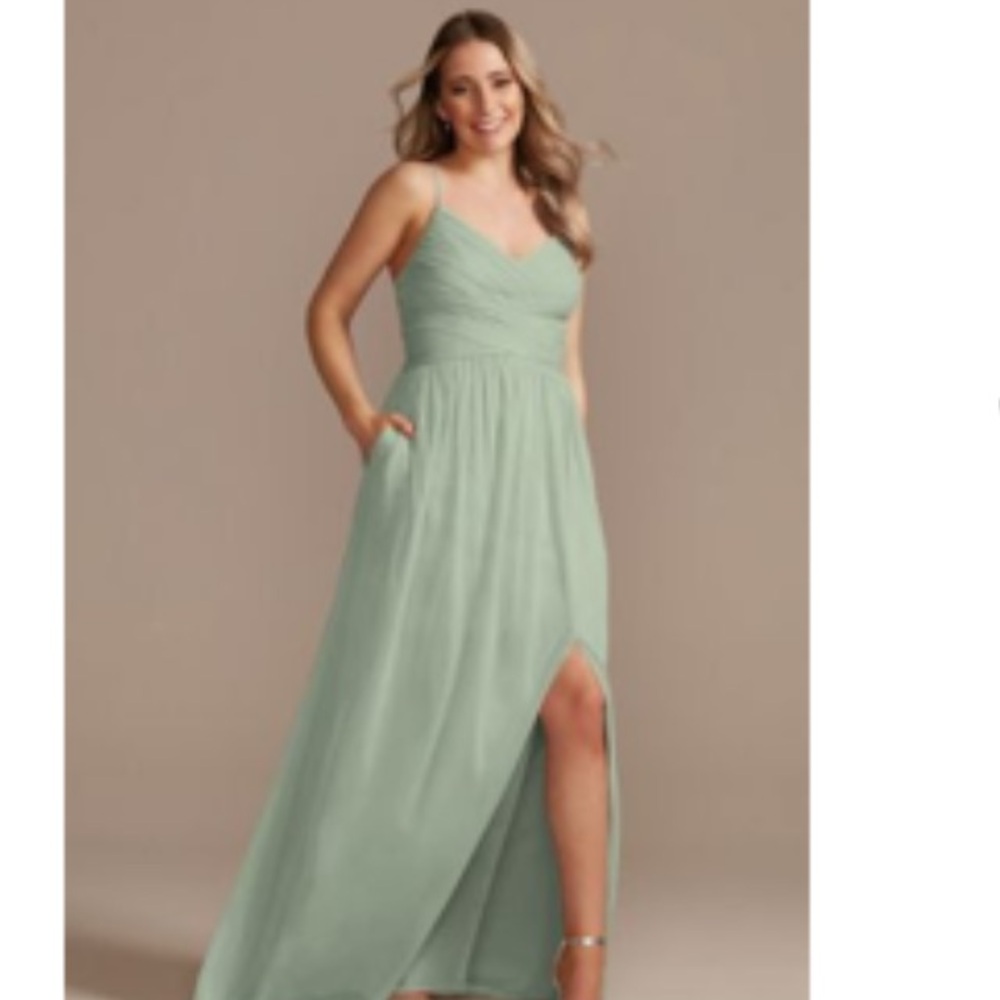 David’s Bridal Bridesmaid Long Mesh Dress with Lace-Up Back NWT